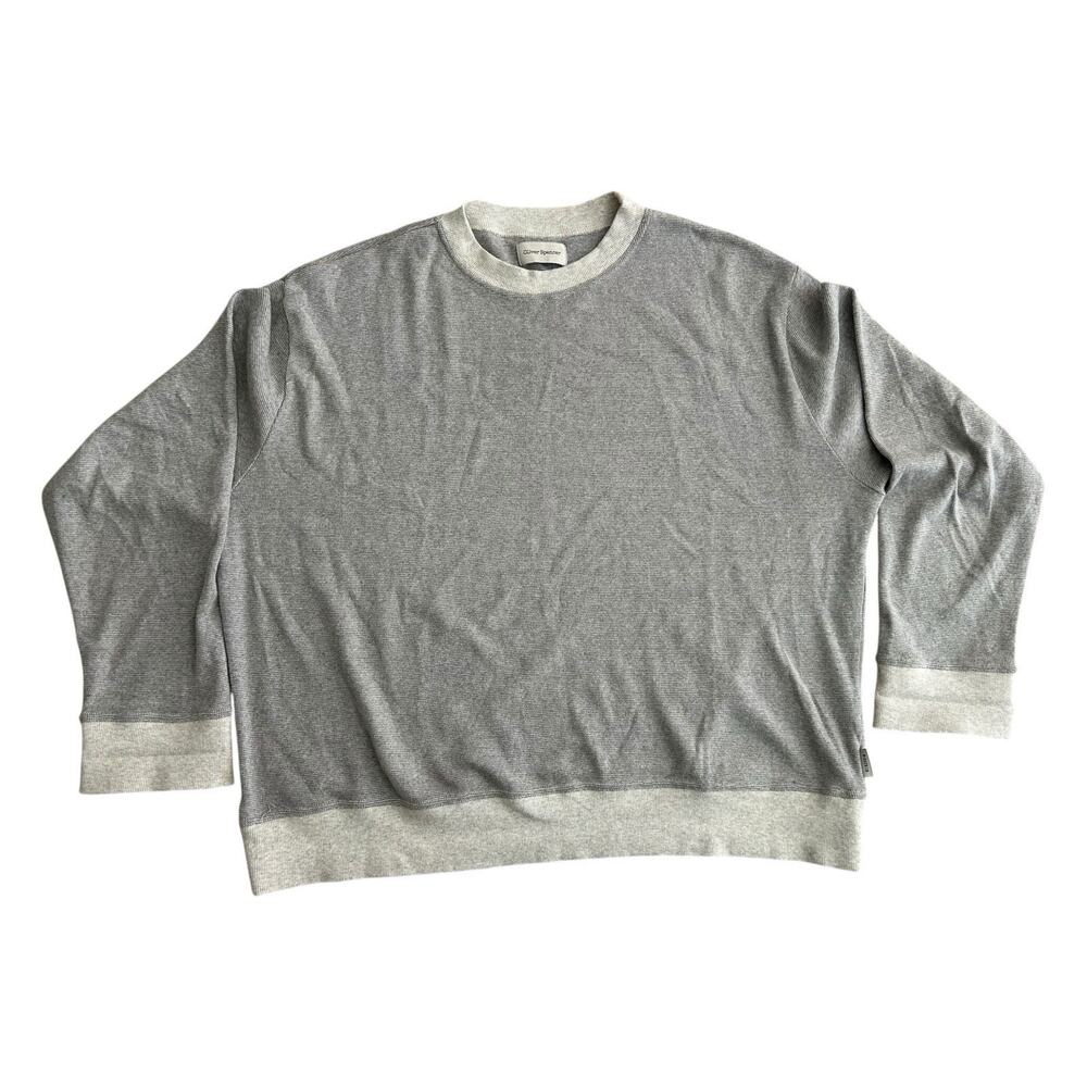 Oliver Spencer Crewneck Pullover Sweatshirt Gray/White Sz XL‎